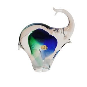 Murano Italian Art Glass Elephant Figurine Blue Green Colorful 5.5"